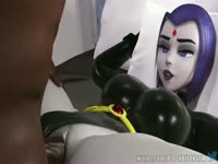 Fantasy hentai porno of purple haired slut sucking a BBC